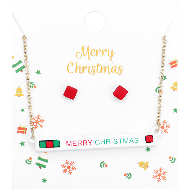 Madeline Love Multi, White, Worn Gold Merry Christmas Cube Resin Pendant Necklace - Necklaces