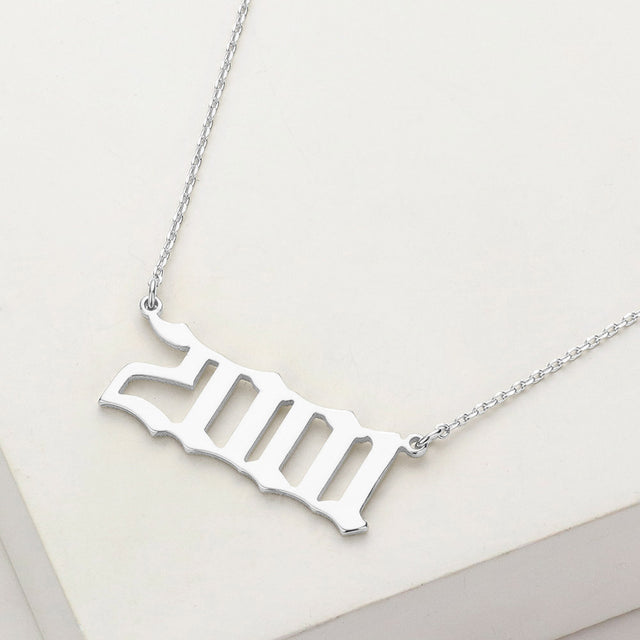 Madeline Love Rhodium White Gold Dipped 2001 Birth Year Plate Pendant Necklace - Necklaces