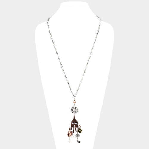 "Believe" Cross Key Lock Pearl Pendants Long Necklace - Copper Burnished, Gold Burnished, Silver Burnished