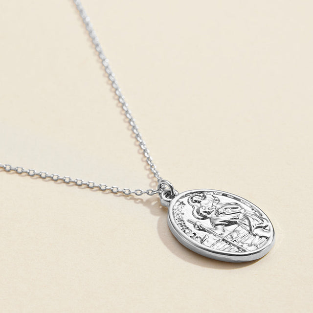 Madeline Love White Gold Semi Fine Collection  - 18K White Gold Dipped Pray For Us Message Oval Coin Pendant Necklace - Necklaces