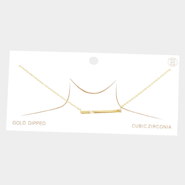 Madeline Love Gold CZ Embellished Gold Dipped Metal Bar Pendant Necklace - Jewelry