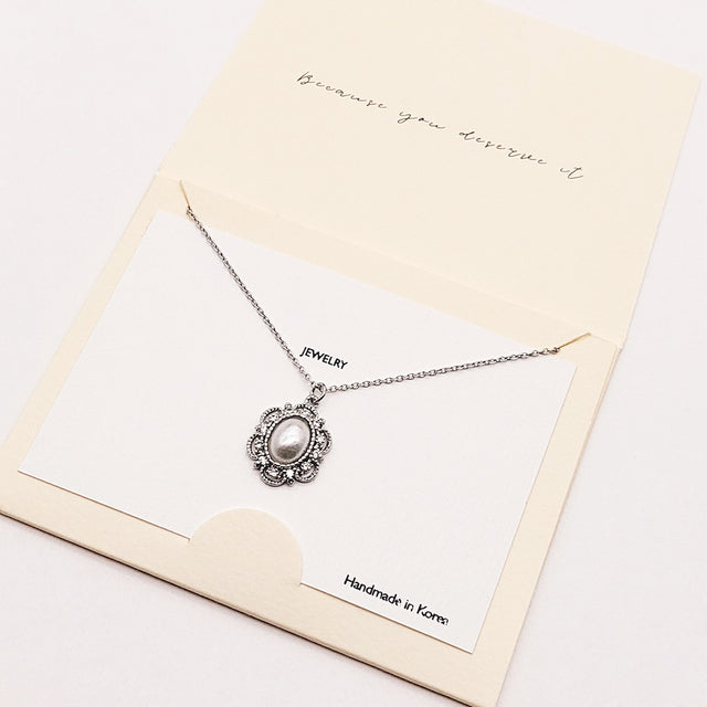 Madeline Love Cream CZ Embellished Oval Pearl Pendant Necklace - Necklaces