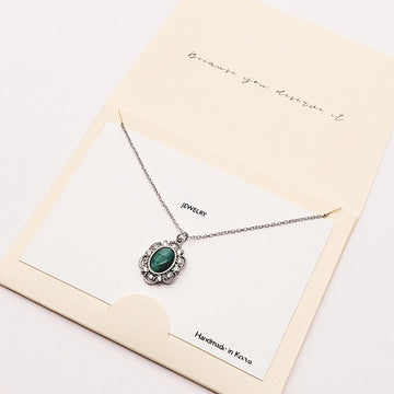Madeline Love Emerald CZ Embellished Oval Pendant Necklace - Necklaces