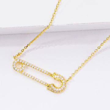 Madeline Love Clear, Gold Gold Dipped CZ Safety Pin Pendant Necklace - Necklaces