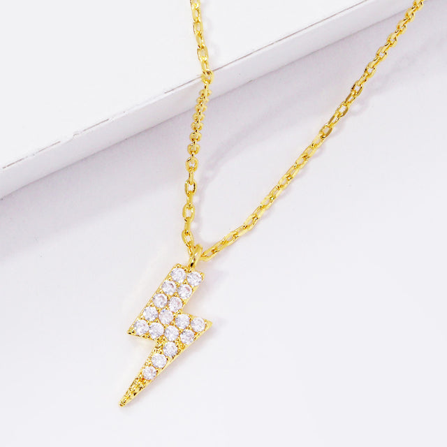Madeline Love Clear, Gold Gold Dipped CZ Lightning Pendant Necklace - Necklaces