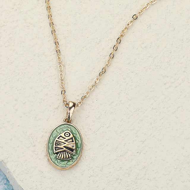 Madeline Love Antique Gold, Green Fish Colored Metal Pendant Necklace - Necklaces