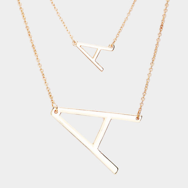 Madeline Love Gold -A- Initial Monogram 2Row Strand Double Detachable Chain Necklace - Necklaces