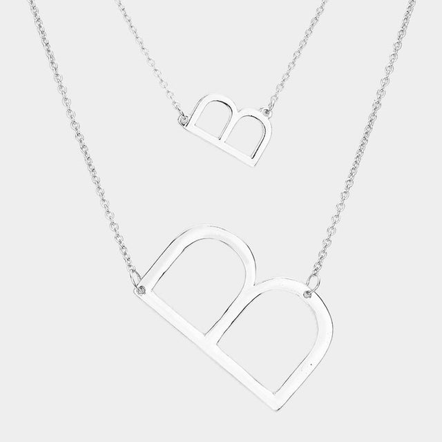 Madeline Love Silver -B- Initial Monogram 2Row Strand Double Detachable Chain Necklace - Necklaces