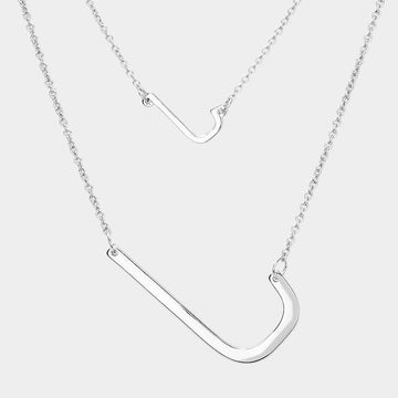 Madeline Love Silver -J- Initial Monogram 2Row Strand Double Detachable Chain Necklace - Necklaces