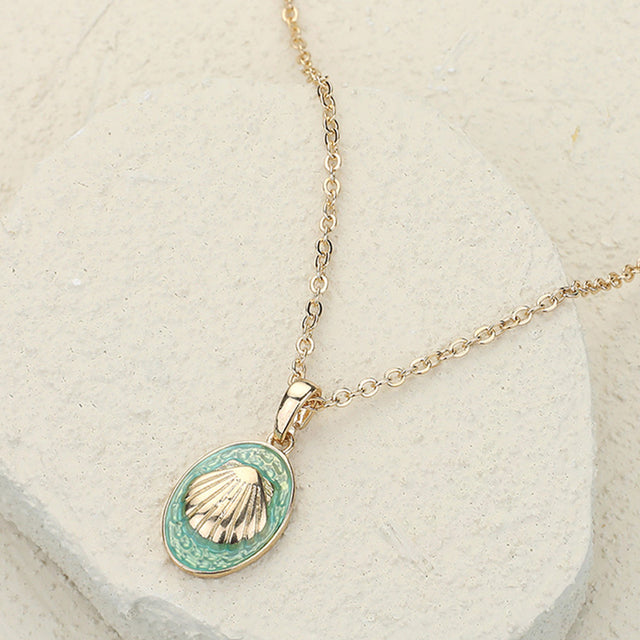 Gold Shell Colored Metal Pendant Necklace