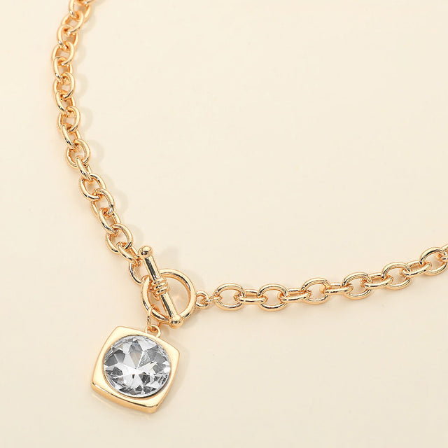 Madeline Love Clear Round Faceted Stone Accent Frame Toggle Pendant Necklace