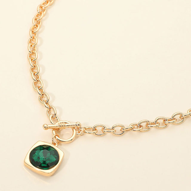 Madeline Love Green Round Faceted Stone Accent Frame Toggle Pendant Necklace
