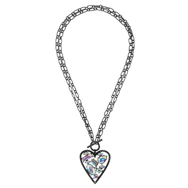 Stone Embellished Heart Pendant Toggle Necklace