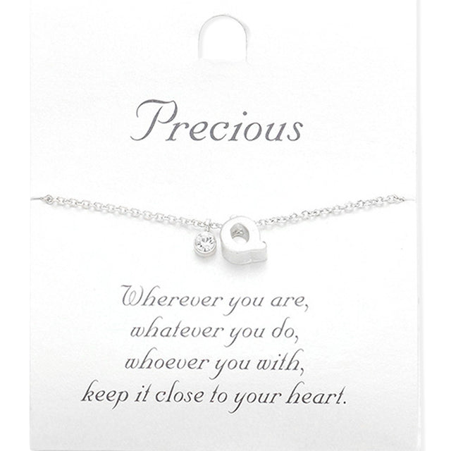 Madeline Love Matte Silver -Q- Monogram Initial Pendant Necklace - Jewelry