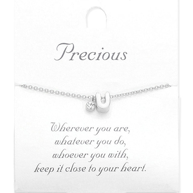 Madeline Love Matte Silver -U- Initial Monogram Pendant Necklace - Necklaces