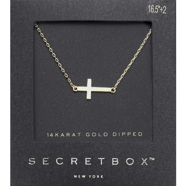 Madeline Love Gold SECRETt BOX_14K Gold Dipped Sideways Cross Pendant Necklace - Necklaces