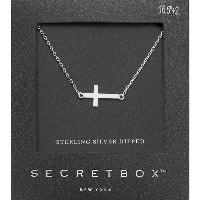Madeline Love Silver SECRET BOX_Sterling Silver Dipped Sideways Cross Pendant Necklace - Necklaces