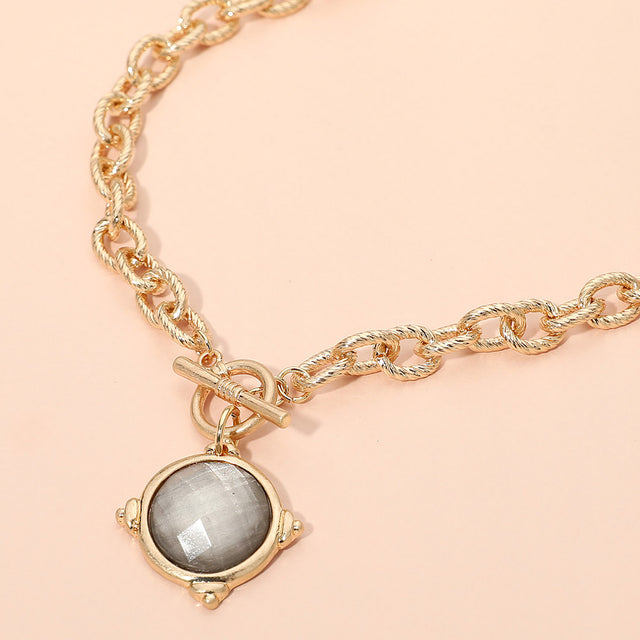 Madeline Love Black Diamond Faceted Round Stone Charm Pendant Toggle Necklace - Jewelry