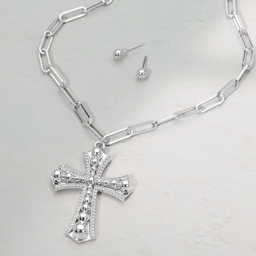Madeline Love Rhodium Cross Pendant Paperclip Chain Necklace - Necklaces