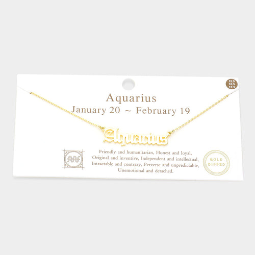 Aquarius Gold Dipped Zodiac Name Pendant Necklace - Gold