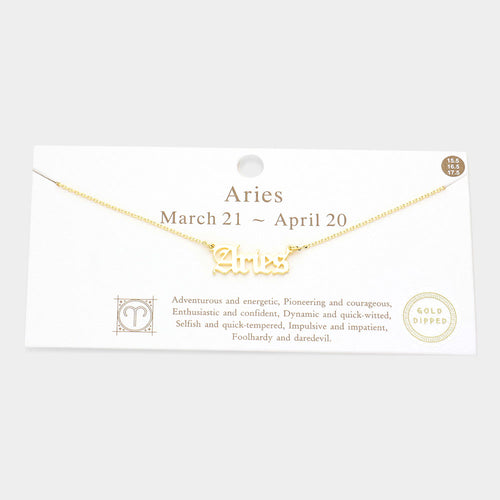 Aries Gold Dipped Zodiac Name Pendant Necklace - Gold