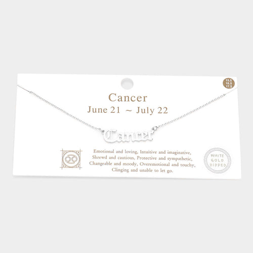 Cancer White Gold Dipped Zodiac Name Pendant Necklace - Rhodium