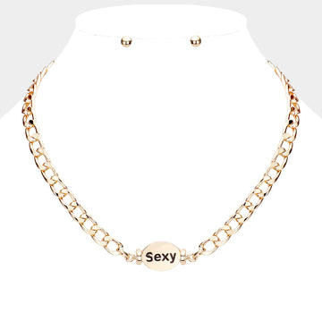 Madeline Love Gold SEXY Metal Oval Message Pendant Necklace - Necklaces