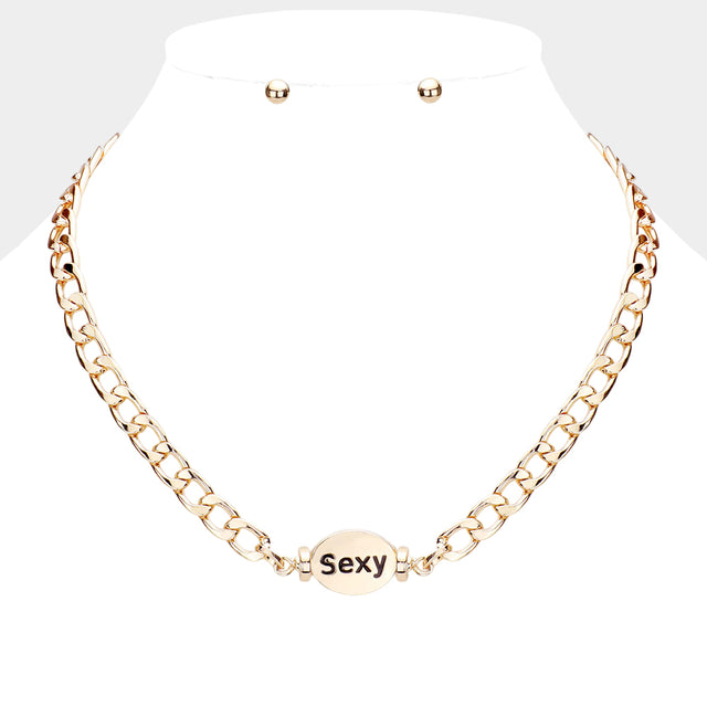 Madeline Love Gold SEXY Metal Oval Message Pendant Necklace - Necklaces