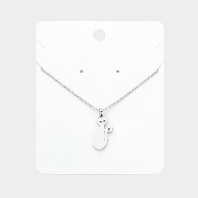 Madeline Love Rhodium Cat Plate Pendant Necklace - Jewelry