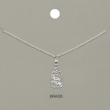 Madeline Love Rhodium Cheers Message Champagne Bottle Brass Metal Pendant Necklace - Necklaces