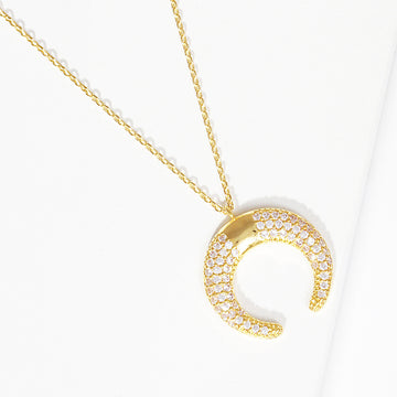 Madeline Love Clear, Gold Gold Dipped CZ Embellished Metal Horn Pendant Necklace - Necklaces