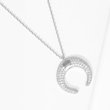 Madeline Love Clear, Rhodium White Gold Dipped CZ Embellished Metal Horn Pendant Necklace - Necklaces
