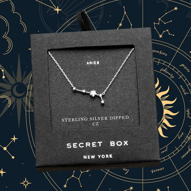 Madeline Love Silver Secret Box _ Sterling Silver Dipped CZ Aries Zodiac Sign Pendant Necklace - Necklaces