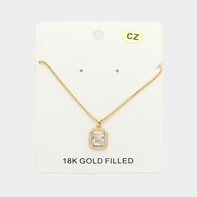 Madeline Love Gold 18K Gold Filled CZ Stone Square Pendant Necklace - Jewelry