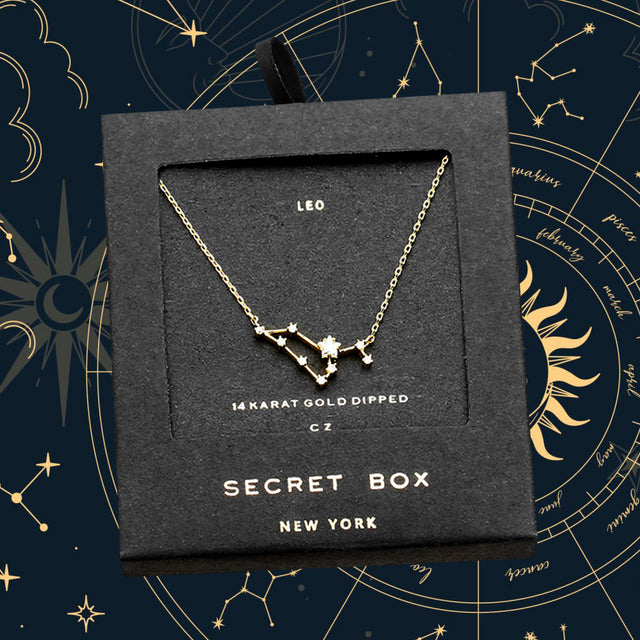Madeline Love Gold Secret Box _ 14K Gold Dipped CZ Leo Zodiac Sign Pendant Necklace - Necklaces