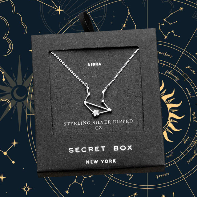 Madeline Love Silver SECRET BOX_Sterling Silver Dipped CZ Libra Zodiac Sign Pendant Necklace - Necklaces