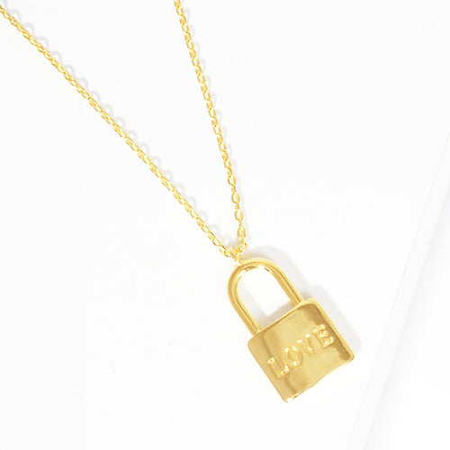 LOVE Gold Dipped Metal Lock Pendant Necklace - Gold