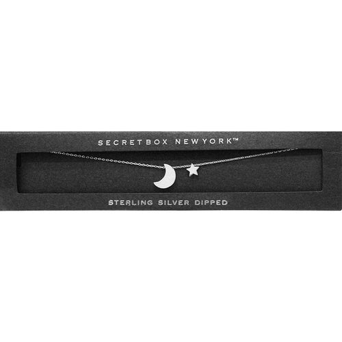 SECRET BOX_Sterling Silver Dipped CZ Moon Star Necklace - Silver