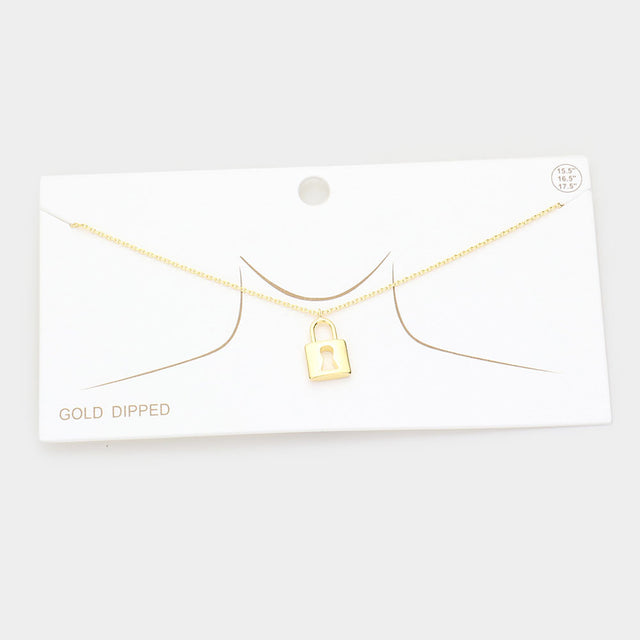 Madeline Love Gold Gold Dipped Metal Lock Pendant Necklace - Necklaces