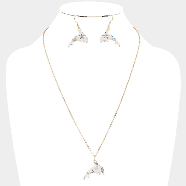 Gold Patterned Dolphin Pendant Necklace