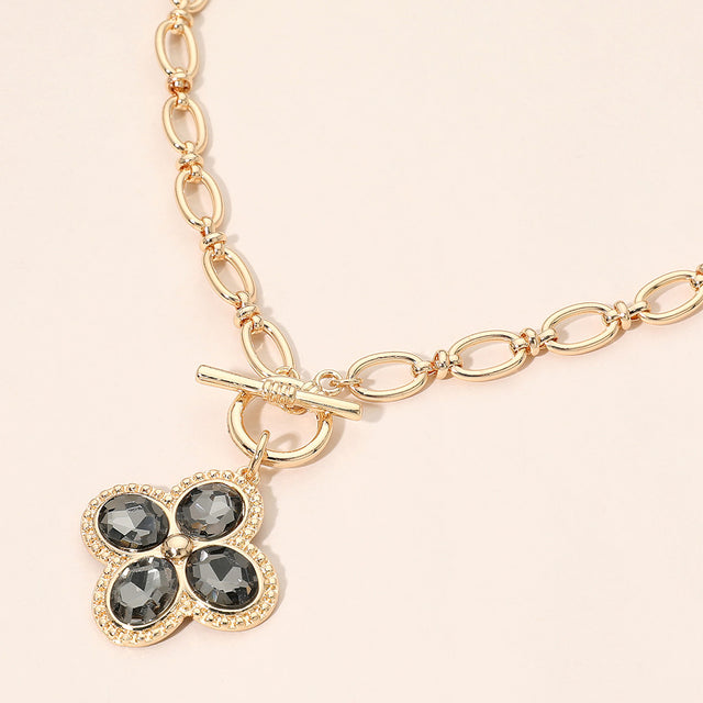 Madeline Love Black Diamond Four Leaf Clover Pendant Toggle Necklace