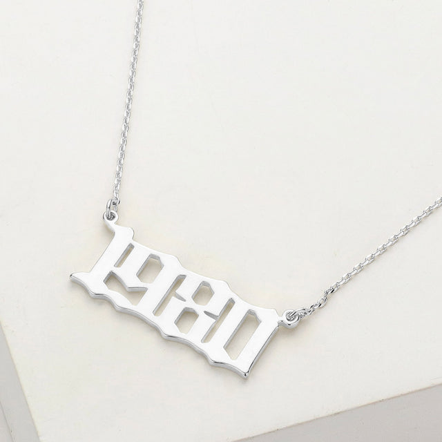 Madeline Love Rhodium White Gold Dipped 1980 Birth Year Plate Pendant Necklace - Necklaces