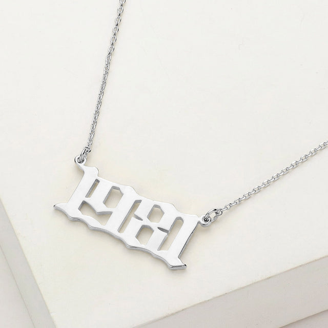 Madeline Love Rhodium White Gold Dipped 1981 Birth Year Plate Pendant Necklace - Necklaces