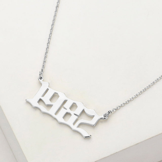 Madeline Love Rhodium White Gold Dipped 1982 Birth Year Plate Pendant Necklace - Necklaces