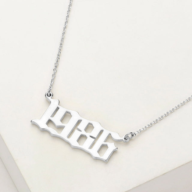 Madeline Love Rhodium White Gold Dipped 1986 Birth Year Plate Pendant Necklace - Necklaces