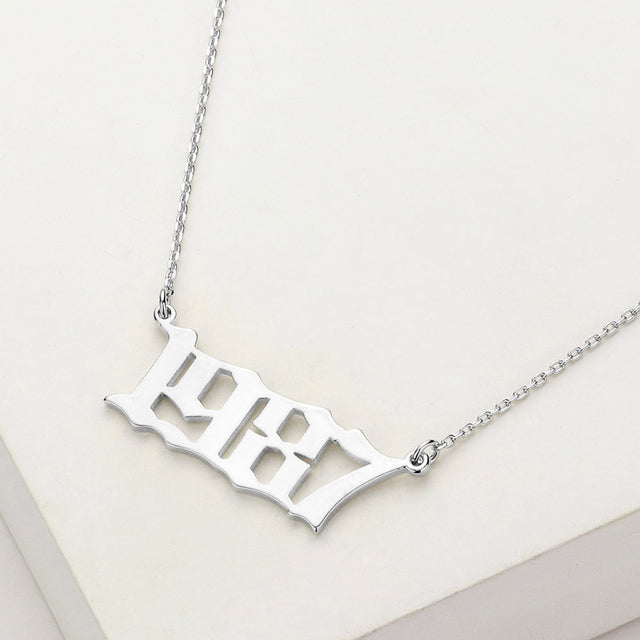 Madeline Love Rhodium White Gold Dipped 1987 Birth Year Plate Pendant Necklace - Necklaces