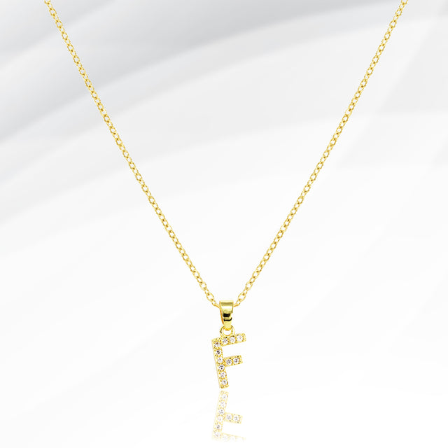Madeline Love Gold -F- Stainless Steel CZ Stone Paved Initial Monogram Pendant Necklace - Jewelry