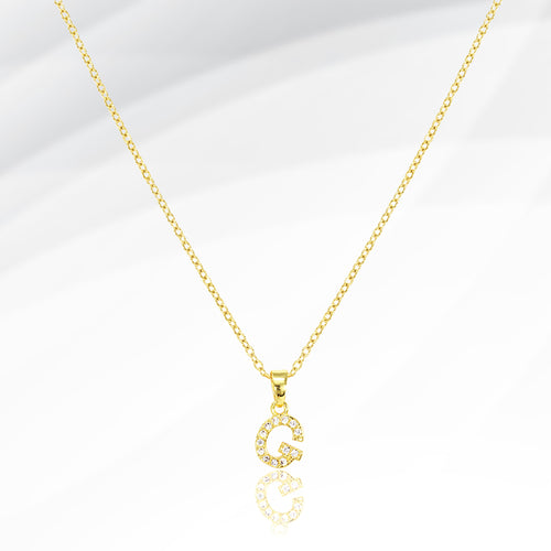 -G- Stainless Steel CZ Stone Paved Initial Monogram Pendant Necklace - Gold