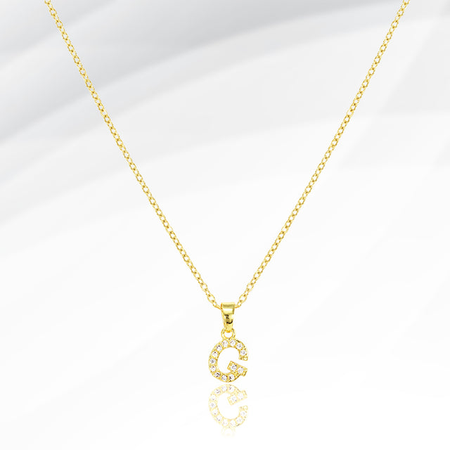 Madeline Love Gold -G- Stainless Steel CZ Stone Paved Initial Monogram Pendant Necklace - Jewelry