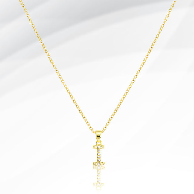 Madeline Love Gold -I- Stainless Steel CZ Stone Paved Initial Monogram Pendant Necklace - Jewelry